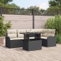 Conjunto de sofá de jardín con cojín 6 pcs Negro Poliratán