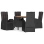 Set de muebles jardín 5 pzas con cojines ratán sintético negro