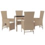 Set comedor de jardín 5 pzas con cojines ratán sintético beige