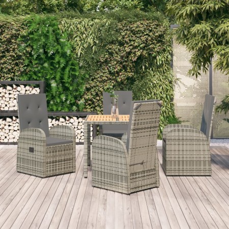 Set comedor de jardín 5 piezas con cojines ratán sintético gris