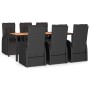 Juego comedor jardín 7 pzas madera acacia ratán sintético negro