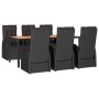 Juego comedor jardín 7 pzas madera acacia ratán sintético negro