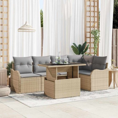 Conjunto de sofá de jardín con cojín 6 pcs Beige Poliratán