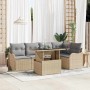 Conjunto de sofá de jardín con cojín 6 pcs Beige Poliratán