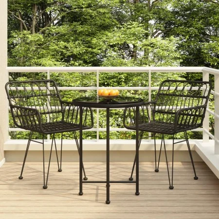 3-teiliges Garten-Ess-Set aus schwarzem synthetischem Rattan von vidaXL, Gartensets - Ref: Foro24-3157834, Preis: 171,08 €, R...