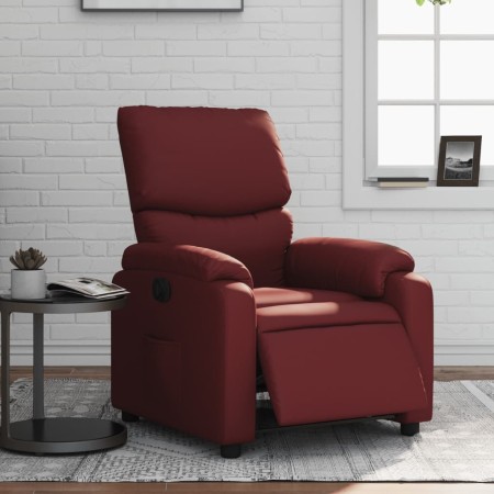 Sillón reclinable eléctrico de cuero sintético rojo tinto