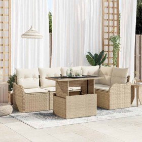 Conjunto de sofá de jardín con cojín 6 pcs Beige Poliratán