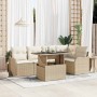 Conjunto de sofá de jardín con cojín 6 pcs Beige Poliratán