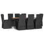 9 Stück Akazienholz synthetisches Rattan schwarz Garten Esszimmer Set von vidaXL, Gartensets - Ref: Foro24-3157611, Preis: 1,...