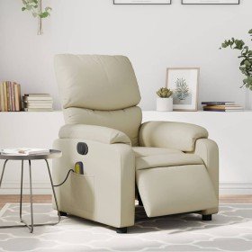 Sillón de masaje reclinable eléctrico cuero sintético crema Sillón de masaje reclinable eléctrico cuero sintético crema