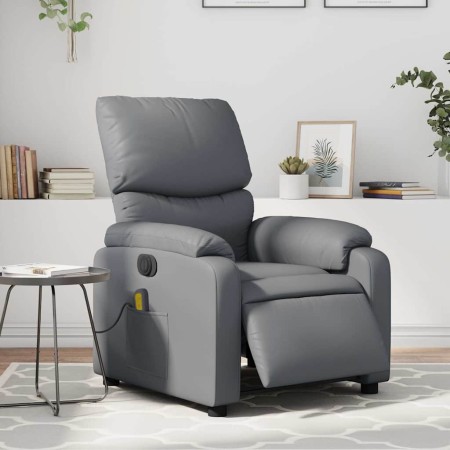 Sillón de masaje reclinable eléctrico cuero sintético gris