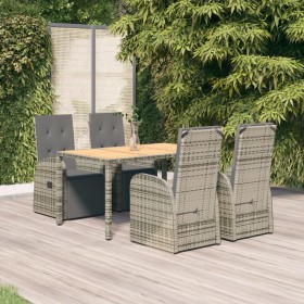 Set comedor de jardín 5 piezas con cojines ratán sintético gris