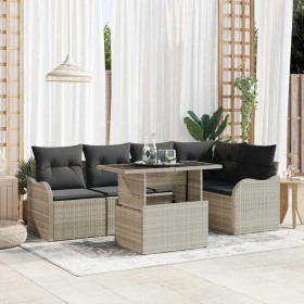 Conjunto de sofá de jardín con cojín 6 pcs Gris claro Poliratán