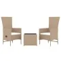 3-teiliges Gartenmöbel-Set aus Stahl und beigem synthetischem Rattan von vidaXL, Gartensets - Ref: Foro24-3157662, Preis: 262...