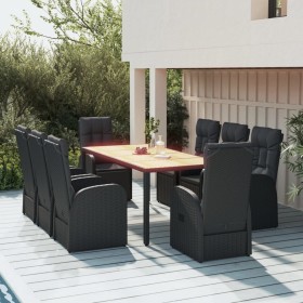 Set de comedor de jardín 9 pzas y cojines ratán sintético negro