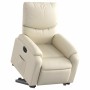 Sillón reclinable elevable eléctrico de cuero sintético crema