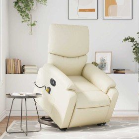 Sillón de masaje elevable eléctrico cuero sintético crema en Sillones | Comprar online en Foro24