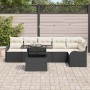 Conjunto de sofá de jardín con cojín 7 pcs Negro Poliratán