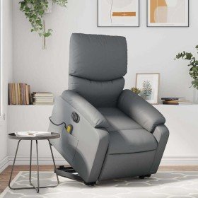 Sillón de masaje elevable eléctrico cuero sintético gris Sillón de masaje elevable eléctrico cuero sintético gris