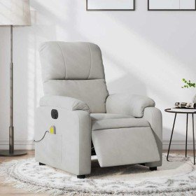 Sillón reclinable masaje eléctrico tela microfibra gris claro Sillón reclinable masaje eléctrico tela microfibra gris claro