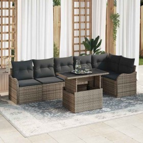 Conjunto de sofá de jardín con cojín 7 pcs Gris Poliratán