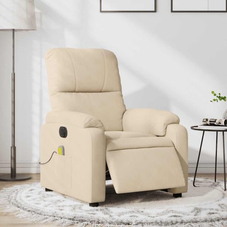 Sillón reclinable masaje eléctrico tela microfibra color crema