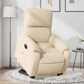 Sillón reclinable elevable tela de microfibra color crema