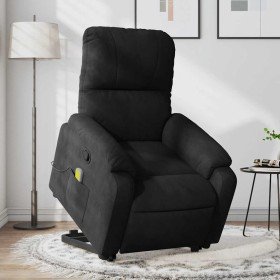 Sillón reclinable de masaje elevable tela de microfibra negro