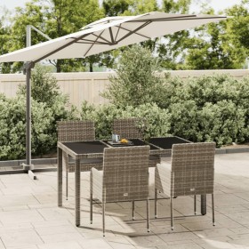 Set comedor de jardín 5 piezas con cojines ratán sintético gris