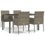 Set comedor de jardín 5 piezas con cojines ratán sintético gris