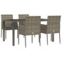 Set comedor de jardín 5 piezas con cojines ratán sintético gris