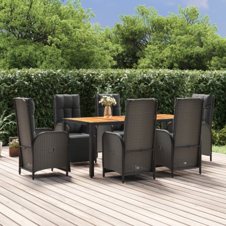 7-teiliges Garten-Essset und schwarze Kissen aus synthetischem Rattan von vidaXL, Gartensets - Ref: Foro24-3185078, Preis: 94...