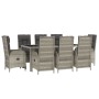 Set comedor jardín 9 pzas y cojines ratán sintético gris