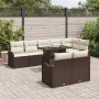 Conjunto de sofá de jardín con cojín 9 pcs Marrón Poliratán