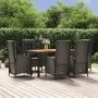 Set de comedor de jardín 7 pzas y cojines ratán sintético negro de vidaXL, Conjuntos de jardín - Ref: Foro24-3185081, Precio:...