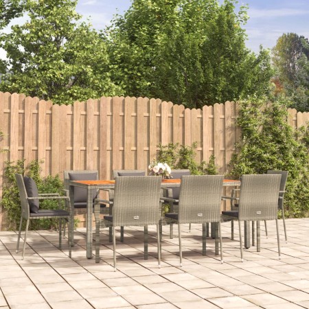 Garden dining set 9 pieces and gray synthetic rattan cushions by vidaXL, Garden sets - Ref: Foro24-3184974, Price: 675,85 €, ...