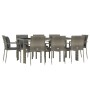Set comedor jardín 9 pzas y cojines ratán sintético gris