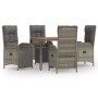 Set comedor de jardín 5 piezas con cojines ratán sintético gris