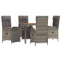 Set comedor de jardín 5 piezas con cojines ratán sintético gris