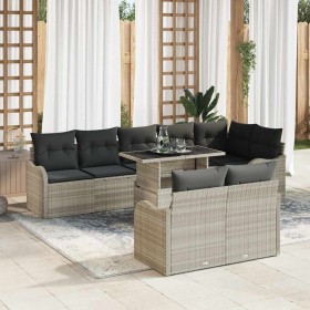 Conjunto de sofá de jardín con cojín 9 pcs Gris claro Poliratán