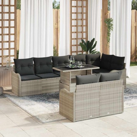 Conjunto de sofá de jardín con cojín 9 pcs Gris claro Poliratán