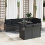 Conjunto de sofá de jardín con cojín 9 pcs Negro Poliratán
