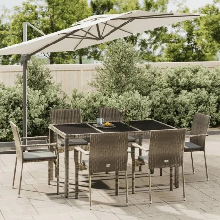 Garden dining set 7 pieces and gray synthetic rattan cushions by vidaXL, Garden sets - Ref: Foro24-3184984, Price: 501,76 €, ...