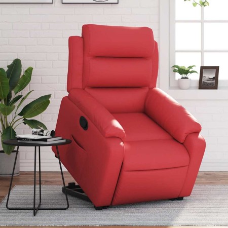 Sillón reclinable elevable cuero artificial rojo