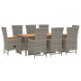 Set comedor jardín 9 pzas y cojines ratán sintético gris