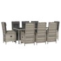 Set comedor jardín 9 pzas y cojines ratán sintético gris