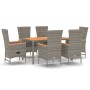 Set comedor jardín 7 pzas y cojines ratán sintético gris