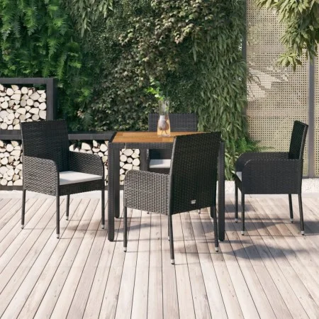 5-teiliges Gartenmöbel-Set mit schwarzen synthetischen Rattankissen von vidaXL, Gartensets - Ref: Foro24-3185012, Preis: 378,...