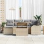 Conjunto de sofá de jardín con cojín 7 pcs Beige Poliratán