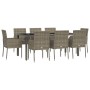 Garden dining set 9 pieces and gray synthetic rattan cushions by vidaXL, Garden sets - Ref: Foro24-3185010, Price: 611,92 €, ...